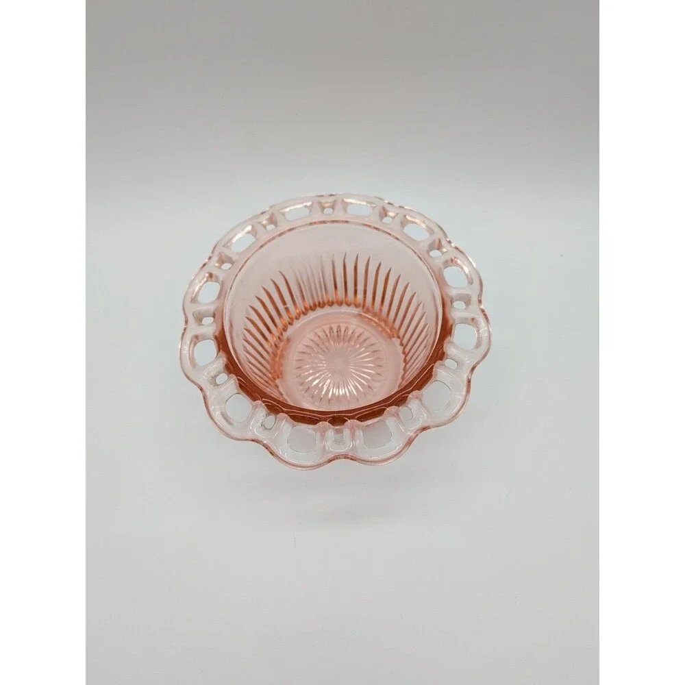 Anchor Hocking Old Colony Pink Depression Glass Open Lace Edge Footed Bowl